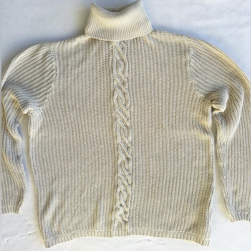 JEANNE PIERRE cream/off white cozy turtle neck knit sweater